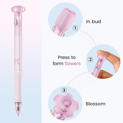 9 Pcs Flower Gel Pens, Black Ink 0.7mm Fine Point, Aesthetic Cute Flower Design, Quick Dry & Smooth Writing Retractable Pens for Journaling, School, Office Supplies, Gifts for Women