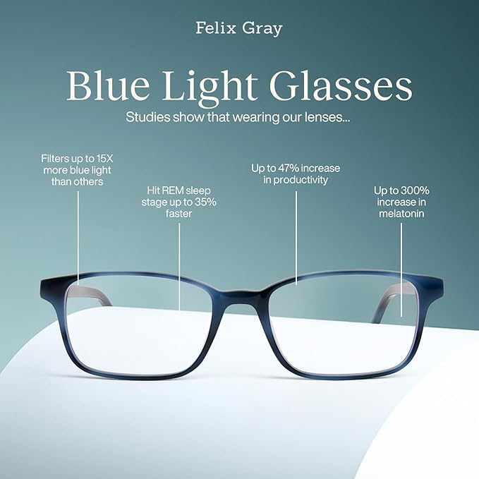 Felix Gray Carver Blue Light Glasses Men & Women, Blue Light Blocking Glasses, Gaming Glasses, Computer Glasses