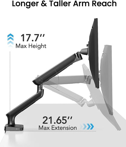 Single Monitor Mount for 13-49 Inch Screens up to 24 lbs, Ergonomic Adjustable Monitor Arm with Built-in USB 3.0 Hub, Space-Saving VESA Desk Mount for Home Office & Gaming, C-Clamp & Grommet Base