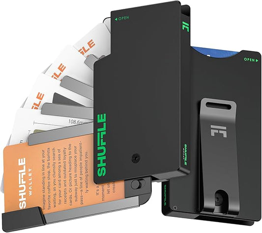 Wallet for Men, Deck-of-Cards Opening, Rfid Blocking and Slim Design,Aluminum Card &Money Clip Wallet(Neon Black)