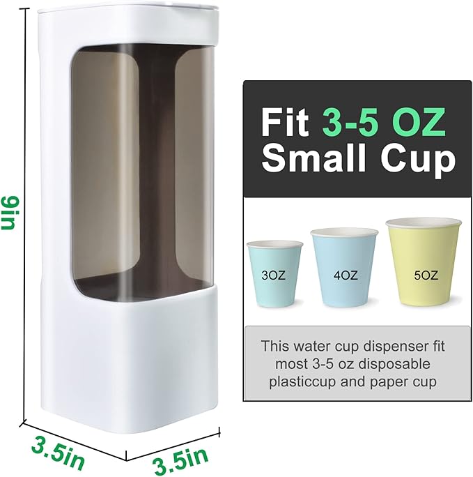Cup Dispenser, Wall Mounted Water Cooler Cup Dispenser for 3oz-5oz Disposable Cups, Bathroom Cup Holder, Plastic Paper Cup Holder with Adhesive/Screw Mount for Office, Hospital, Bathroom