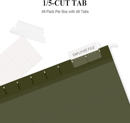 ViVin Hanging File Folders, 1/5-Cut Adjustable Tabs with 48 Per Box, 1 Inch Expansion, 48 Pack Letter Size Hanging File Folders, Designed for Office Home School Filing Cabinet(Green)
