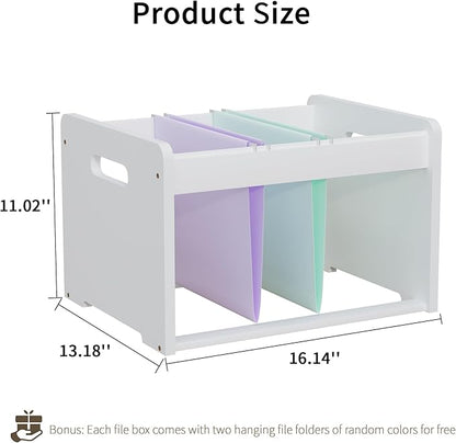 Bamboo Hanging File Organizer, Office Desk File Organizer for Letter Size, Wood Hanging File Folders Organizer Record Holder Storage Stand Bookshelf Easy Assembly, White