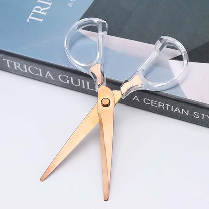 6 Inch Office Scissors Clear Acrylic Handles Rose Gold Craft Scissor Semi-Circular Grip Fabric Shears Stainless Steel Sharp Blades Round Tips for Paper Thread (Rose Gold)