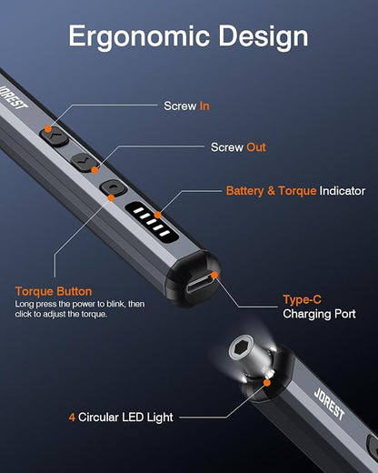 JOREST Mini Electric Screwdriver,Cordless Precision Screwdriver set with 38-in-1 Magnetic Bits, 5 Torque Settings, Repair Tool for iPhones, Laptop, Drone, Game Console, Camera;Birthday Gift for Father