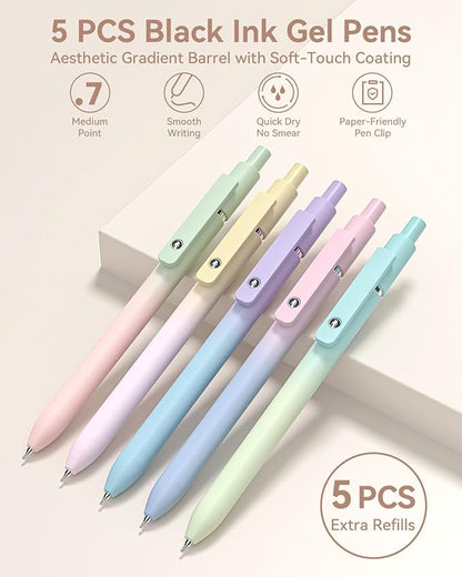 Four Candies 39 PCS Cute School Supplies with Pen Case for Girls - 5 Black Ink Gel Pens, 12 Pastel Highlighters, 6 Aesthetic Mechanical Pencils Set for Stationary College Essentials (Cream)