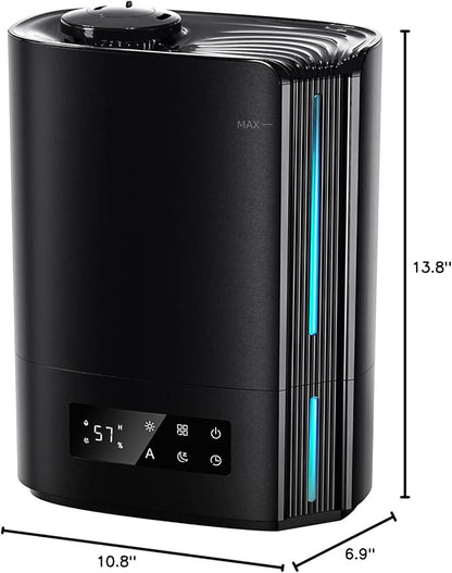 BREEZOME 6L Humidifiers for Bedroom Large Room & Essential Oil Diffuser, Ultrasonic Top Fill Cool Mist Humidifiers for Baby, Plants, Nursery Last up to 60 Hours, Smart Humidistat Control, Quiet, Black