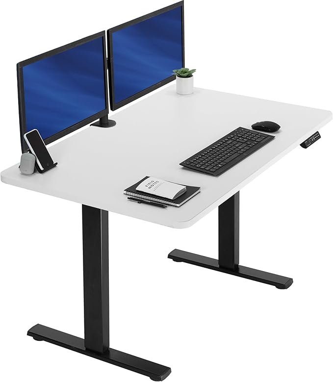 VIVO Electric 48 x 30 in Standing Desk, Memory Height Adjustment, 1B Series, One-Piece White Top, Black Frame, DESK-KIT-1B5W