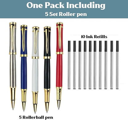 Ancolo Custom Pens Office Gift Set with 5 Gfit Box 10 extra Black Refills Metal Body Engraved with Your Message Personal Names Phone Number, Gift for Business Office Colleague Friends