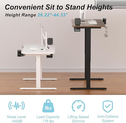 Standing Desk with Cable Management Tray, 48"x24" Electric Height Adjustable Sit Stand Desk, Memory Presets, Anti-Collision, Workstation for Home Office, White Top White Frame