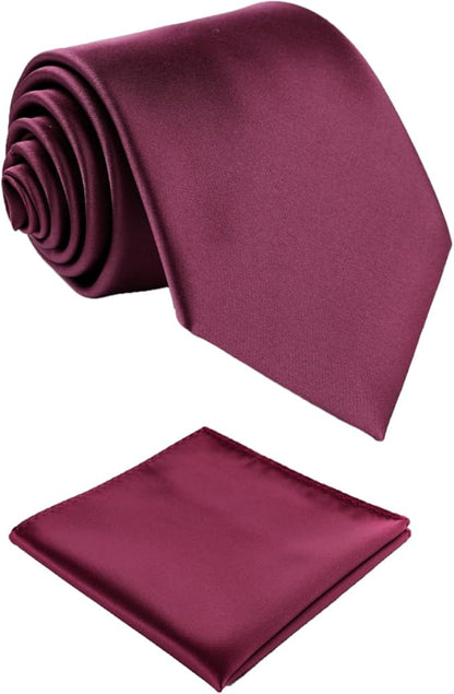 Mens Solid Satin Mens Tie With Hanky,Handmade Neckties For Men