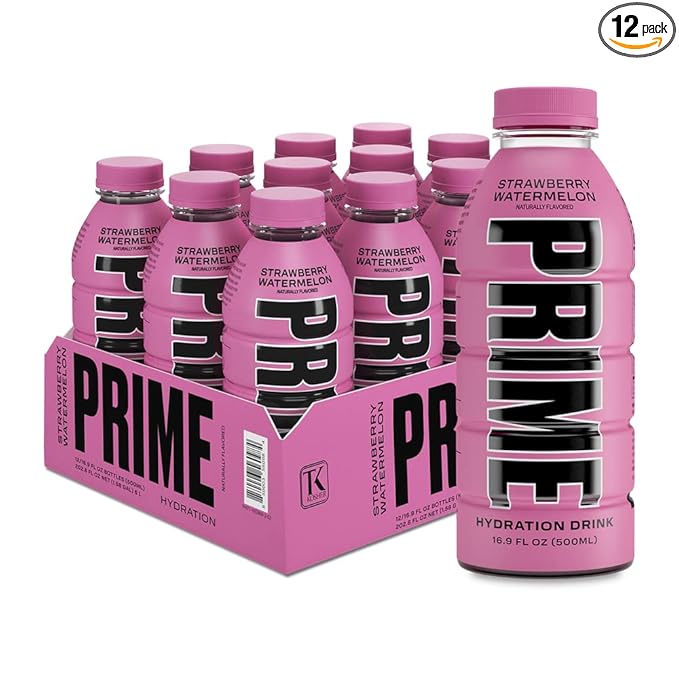 PRIME Hydration STRAWBERRY WATERMELON, Sports Drinks, Electrolyte Enhanced for Replsnishing Fluids, 250mg BCAAs, B Vitamins, Antioxidants, Low Sugar, 16.9 Fl Oz, 12 Pack
