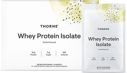 THORNE - Whey Protein Isolate - 21 Grams of Easy-to-Digest Whey Protein Powder - NSF Certified for Sport - Vanilla - 13.79 Ounces - 14 Packets