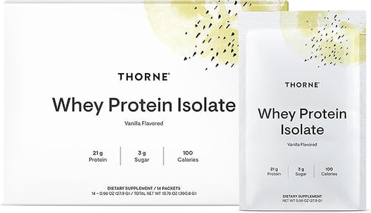 THORNE - Whey Protein Isolate - 21 Grams of Easy-to-Digest Whey Protein Powder - NSF Certified for Sport - Vanilla - 13.79 Ounces - 14 Packets