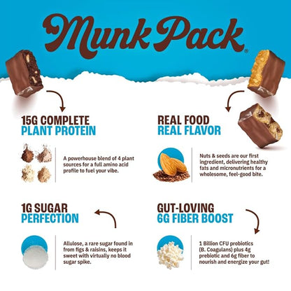 Munk Pack Cookie Dough Probiotic Keto Protein Bars Stocking Stuffers | 15g Protein, 1g Sugar, 4g Net Carbs | Plant-Based, Low Sugar, Gut Health Snacks, Gluten-Free, Non-GMO | 12 Count