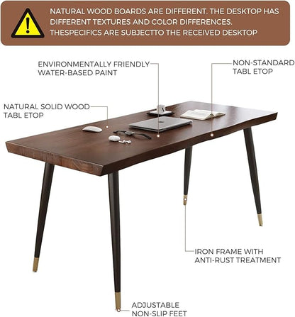 Modern Simple Style 55" Standing Desk Study Computer Desk - Black Metal Frame, Solid Wood Planks, for Home Office Bedroom