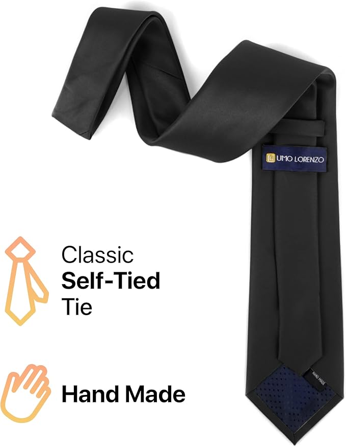 boxed-gifts Umo Lorenzo Tie for Men Satin Finish Necktie - Standard Width Ties - Black, Navy, Red, Sage Green Tie