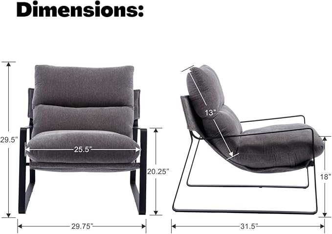 LukeAlon Modern Linen Accent Armchair, Upholstered Living Room Chair with Metal Base Thickened Cushion Single Sofa Chair Comfy Lounge Chair for Bedroom Living Room, Grey