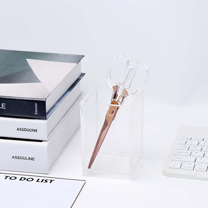 6 Inch Office Scissors Clear Acrylic Handles Rose Gold Craft Scissor Semi-Circular Grip Fabric Shears Stainless Steel Sharp Blades Round Tips for Paper Thread (Rose Gold)