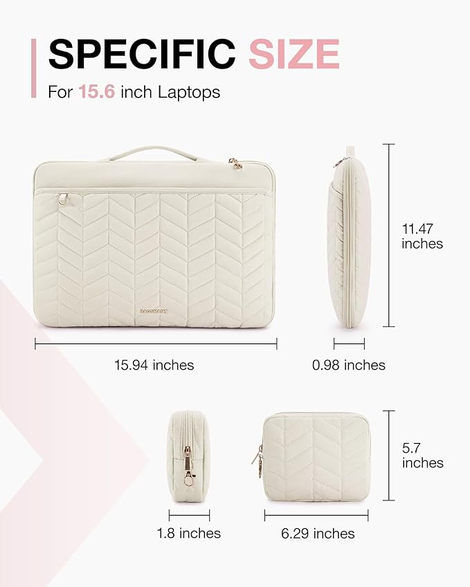 BAGSMART 15-16 inch Laptop Case with Handle, Puffy Padded Laptop Bag Sleeve for Women, Portable MacBook Air/Pro Case Compatible with Dell, HP, Lenovo, ASUS, Acer, Huawei Computer, Beige