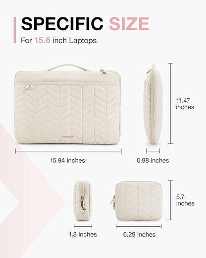 BAGSMART 15-16 inch Laptop Case with Handle, Puffy Padded Laptop Bag Sleeve for Women, Portable MacBook Air/Pro Case Compatible with Dell, HP, Lenovo, ASUS, Acer, Huawei Computer, Beige