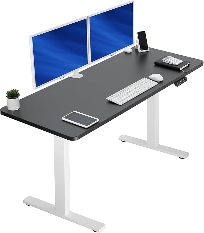 VIVO Electric 60 x 24 in Standing Desk, Memory Height Adjustment, 1B Series, One-Piece Black Top, White Frame, DESK-KIT-1W6B