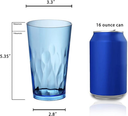 Unbreakable Plastic Drinking Glasses [Set of 6] Shatterproof Tumblers, Reusable Glass Cups, Dishwasher Safe (16 Ounces)