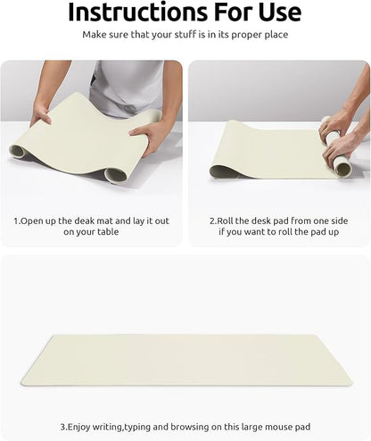 YSAGi Leather Desk Pad Protector, Office Desk Mat, Large Mouse Pad, Non-Slip PU Leather Desk Blotter, Laptop Desk Pad, Waterproof Desk Writing Pad for Office and Home (Cream, 23.6" x 13.8")