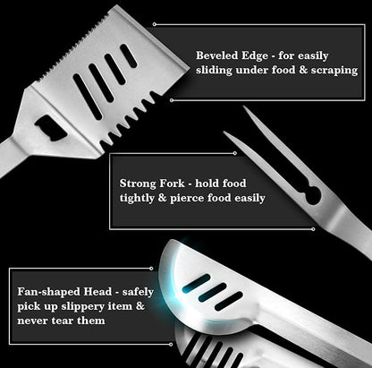 GRILLART Grill Tools Grill Utensils Set - 3PCS BBQ Tools, Stainless Barbeque Grill Accessories -Spatula/Tongs/Fork w/Insulated Glove, Ideal BBQ Set Grilling Tools for Outdoor Grill, Gifts for Men Dad