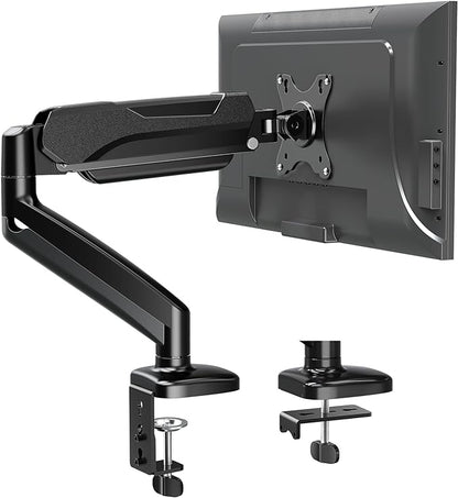 MOUNTUP Single Monitor Desk Mount Holds Screen up to 32 inch, Adjustable Gas Spring Monitor Arm, Computer Monitors Stand with Clamp/Grommet Mounting Base, VESA Mounts Fit 4.4-17.6lbs Computer, Black