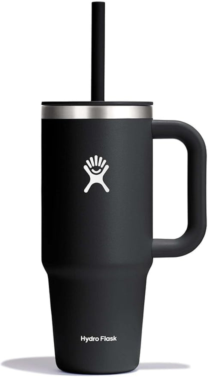 Hydro Flask Travel Tumbler with Handle, Lid and Straw - Insulated Stainless Steel in 24 Oz Black