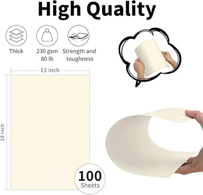 13x19 Cream Cardstock 100 Sheets, Goefun Thick Cardstock Ivory 80lb, Premium Heavy Weight Card Stock Paper for Inkjet or Laser Printers, Photos, Poster, Menu, Drawing and DIYs