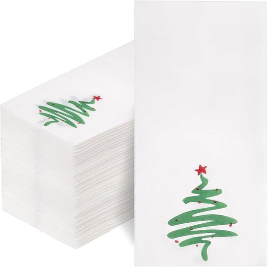 Supernal 100pcs Christmas Disposable Paper Napkins, Red Green Christmas Tree Napkins, Linen Like Papers Hand Towels, Christmas Guest Napkins for Kitchen Bathroom Christmas Parties Dinners and Events