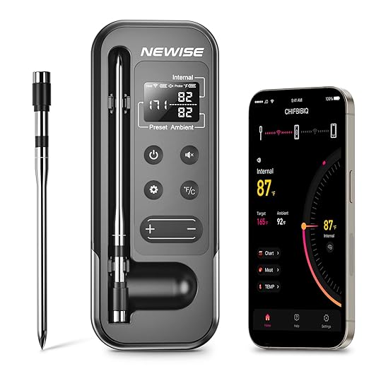 Bluetooth Meat Thermometer with Smart APP, 800FT Wireless Range & LCD Base, Rechargeable Probe, Digital Food Thermometer for BBQ, Grill, Valentines Day Gifts for Him Men Dad