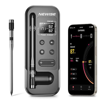 Bluetooth Meat Thermometer with Smart APP, 800FT Wireless Range & LCD Base, Rechargeable Probe, Digital Food Thermometer for BBQ, Grill, Valentines Day Gifts for Him Men Dad