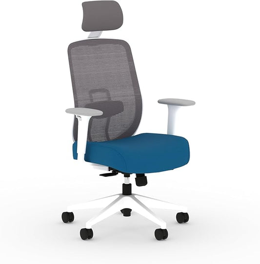 HON Altern Ergonomic Office Chair with Headrest, Arms, Wheels, Foam Cushion Seat, Mid Back Home Office Desk Chair Comfy, Height Adjustable Arms, Synchro-Tilt, White Frame, Peacock