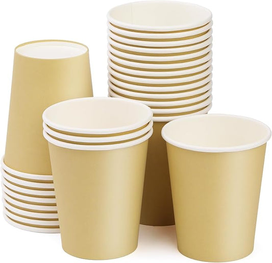 Paper Cups 8 oz 25 Pack, Disposable Paper Coffee Cups for Hot or Cold Beverage Drinking for Party, Picnic, BBQ, Travel, and Event -Khaki