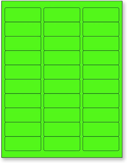 NextDayLabels - 8-1/2 x 11" Neon Color High Light Fluorescent Labels for Laser & Inkjet Printer (Green Fluorescent, 1" x 2-5/8" - 30 Per Page | 750 Labels)