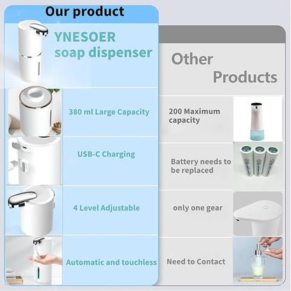 2 Pack Automatic Soap Dispenser, Touchless Foam Soap Dispenser,USB Rechargeable Dispenser Electric Wall Mounted Motion Sensor Waterproof Dispenser Pump for Bathroom Kitchen Dish Soap