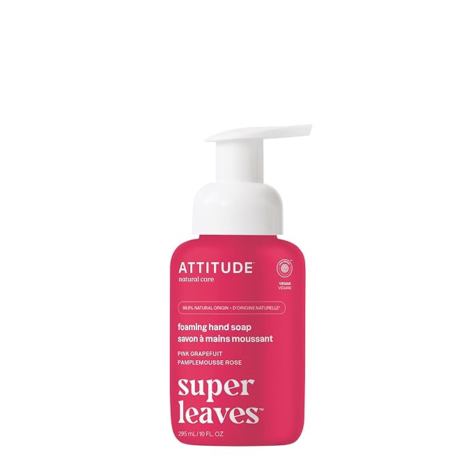 ATTITUDE Foaming Hand Soap, EWG Verified, Plant and Mineral-Based Ingredients, Vegan and Cruelty-free Personal Care Products,Pink Grapefruit, 10 Fl Oz
