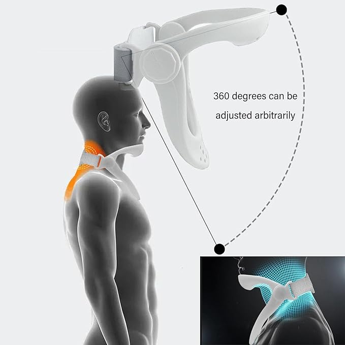360°Adjustable Neck Brace - Cervical Collar with Neck Stretcher | Neck Orthotics for Forward Head Posture Correction and Cervical Spine Support and Alleviating Pressure (Grey Color)