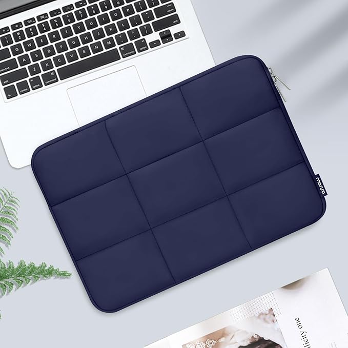 MOSISO 13-14 inch Laptop Case, 13.3 inch Puffy Laptop Sleeve Compatible with MacBook Air 13 13.3 13.6/Pro 13/14, HP, Dell, ASUS, Lenovo, Rectangle Quilted Puffer Computer Bag for Women, Navy Blue