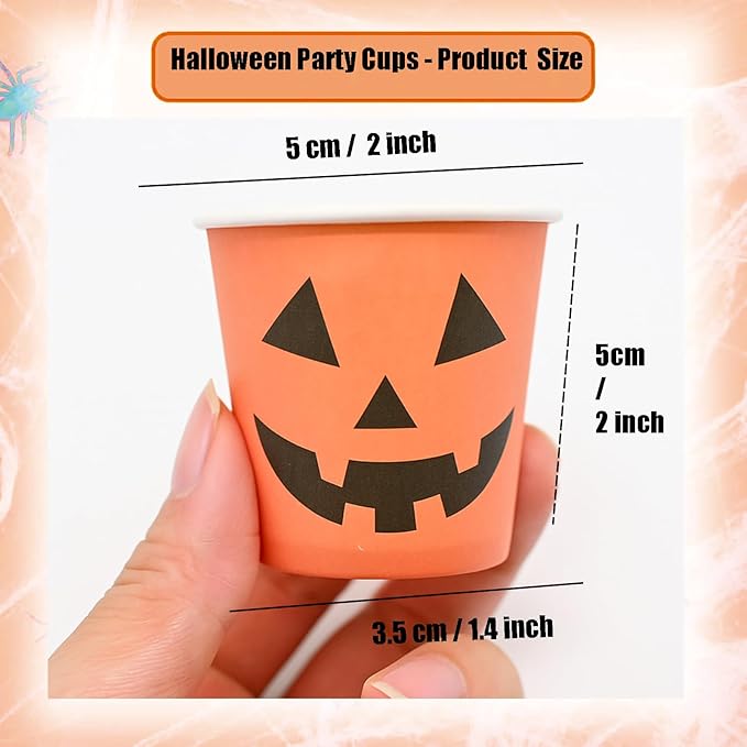 50 Pcs Halloween Shot Cups Pumpkin 2oz Paper Disposable Shot Glasses Mini Party Cup for Halloween Party Drinking Supplies