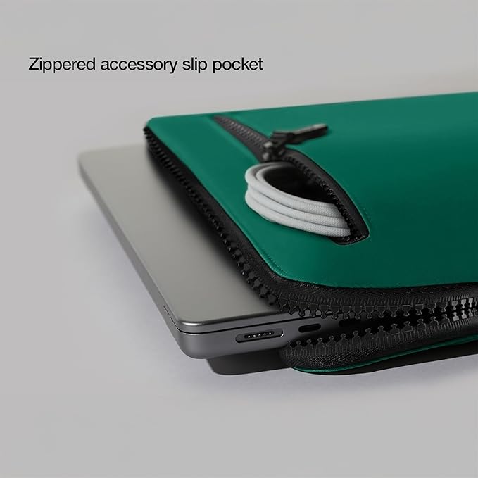 Incase Compact Laptop Sleeve with Flight Nylon - 16 Inch MacBook Pro and Laptop Case – Slim Computer Sleeve with Faux Fur Lining, Front Accessory Pocket with Zipper - Malachite Green