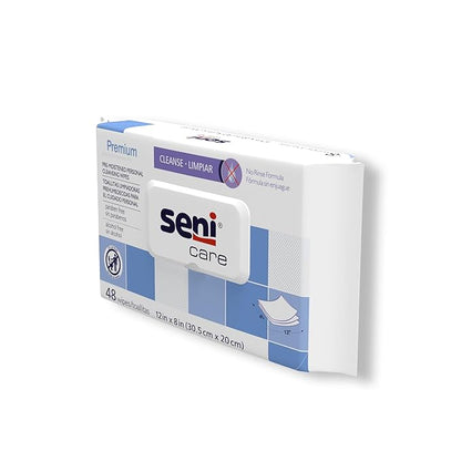 Seni Care Premium Plus Pre-Moistened Personal Cleansing Wipes for Large Surfaces (12" x 8"), 48 Count (1 Pack of 48 Wipes), Disposable