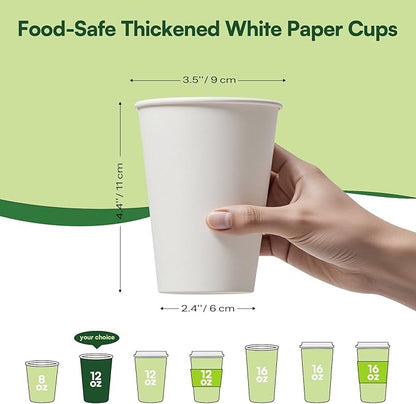 12 oz Coffee Cups Disposable White Paper Cups, 500 Pack BPA Free Leak Proof Hot Cups, 300GSM Thickened Disposable Cups,Unbleached Hot Cold Drink Cups for Everyday Home Office Coffee Bar Party Supplies