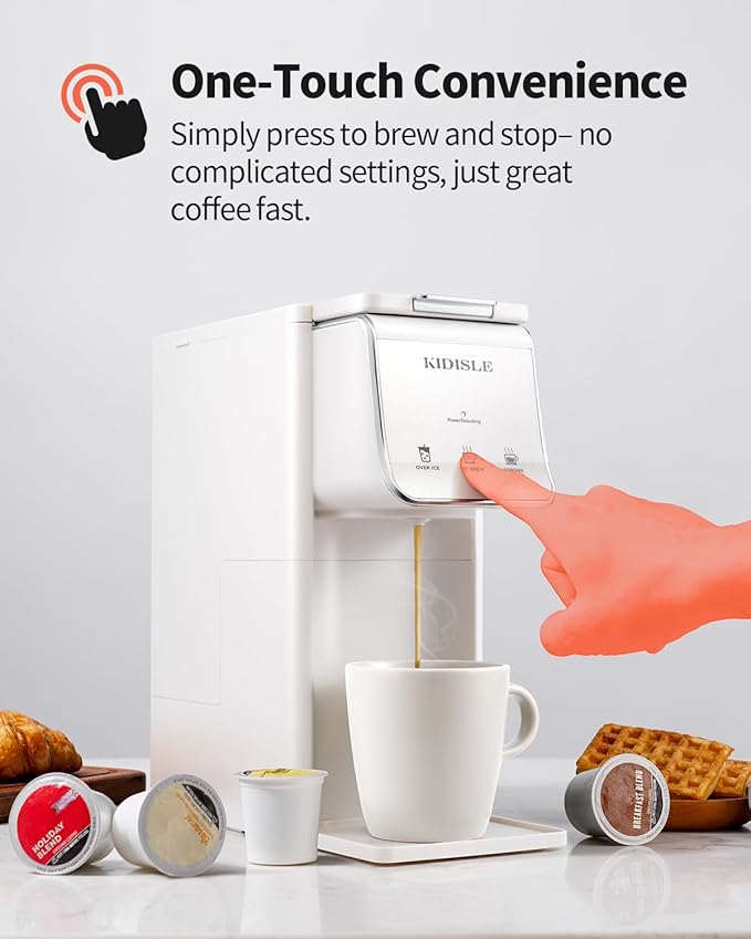 Hot & Iced Coffee Maker, Single Serve Coffee Maker for K Cup & Ground Coffee, Pod Coffee Machine with Bold Setting, Quick Brew & Compact Design, Travel Mug Friendly, White