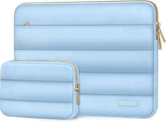 MOSISO 15-15.6 inch Laptop Case, 16 inch Puffy Laptop Sleeve Compatible with MacBook Pro 16, HP Dell ASUS Acer Toshiba Lenovo Notebook Computer, Polyester Horizontal Bag with Small Case, Air Blue