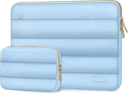 MOSISO 14 inch Laptop Case, 14 inch Puffy Laptop Sleeve Compatible with HP Lenovo Dell ASUS Acer, HP Stream, Dell Latitude, Lenovo IdeaPad, Polyester Horizontal Bag with Small Case, Air Blue