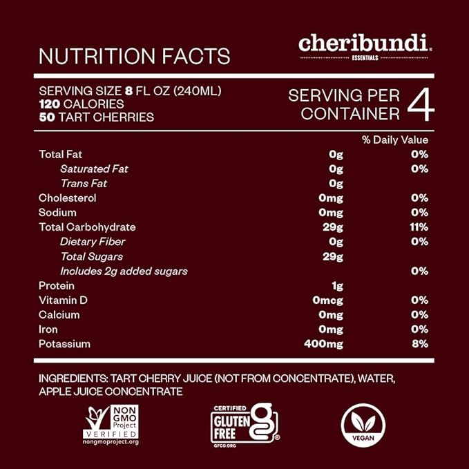 Cheribundi Tart Cherry Juice Original | Tart Cherry Juice Sweetened with Apple Juice | Athletes Recovery Drink | Promotes Restorative Sleep, Muscle Recovery & Boosts Performance | 32 floz (6 Pack)